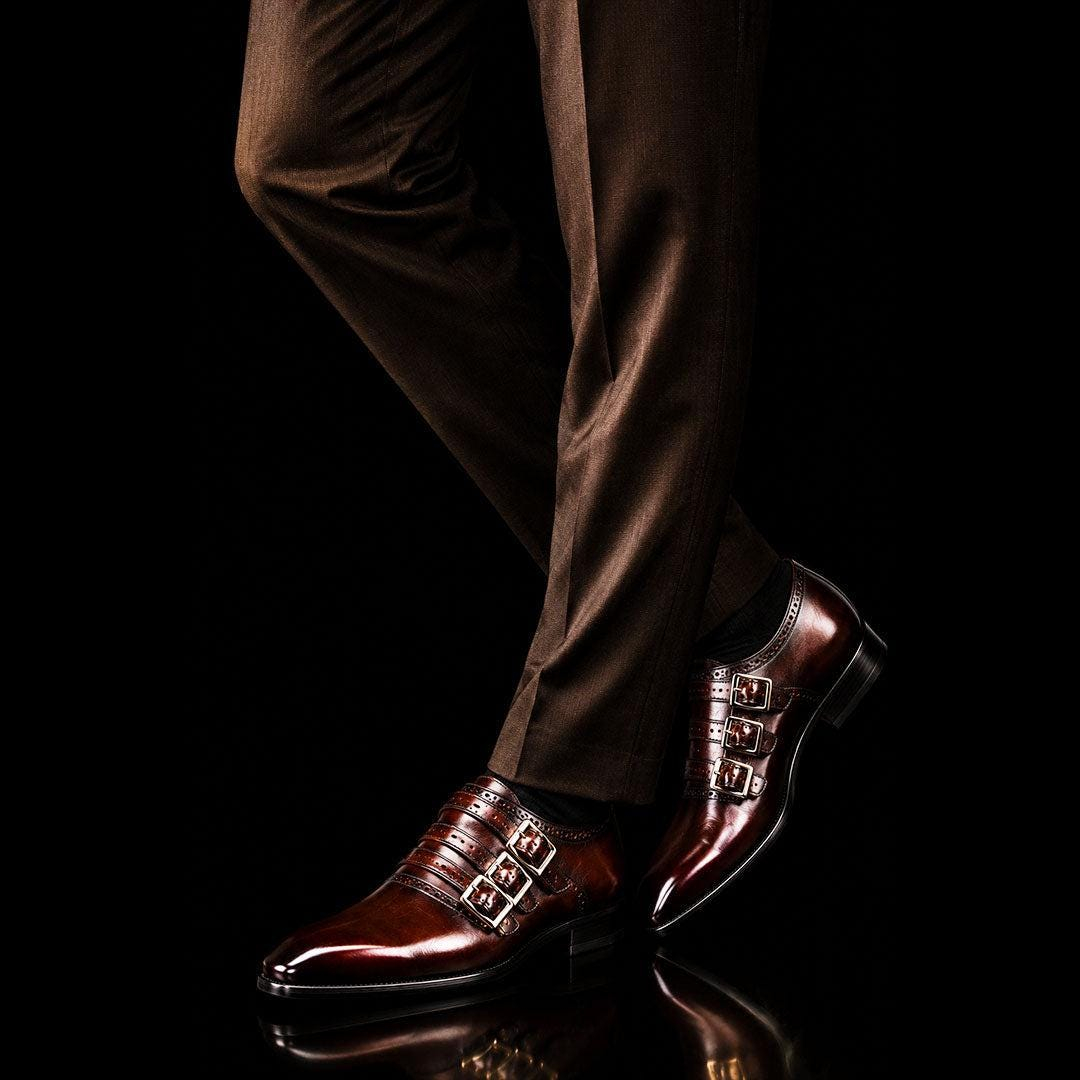 0fxTBrfAK-1.jpg Men’s Burnished Brown Leather Triple Monk Strap Shoes - Image 1