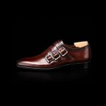 Men’s Burnished Brown Leather Triple Monk Strap Shoes - Image 4
