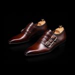 Men’s Burnished Brown Leather Triple Monk Strap Shoes - Image 3
