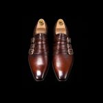 Men’s Burnished Brown Leather Triple Monk Strap Shoes - Image 2