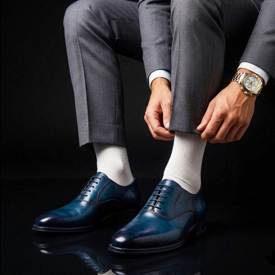 3I45eRhcC-1.jpg Men’s Navy Blue Leather Wholecut Oxford Shoes - Image 1