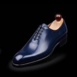Men’s Navy Blue Leather Wholecut Oxford Shoes - Image 3