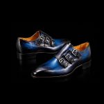 Men’s Blue and Black Leather Triple Monk Strap Shoes - Image 2