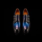 Men’s Blue and Black Leather Triple Monk Strap Shoes - Image 3