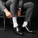 Men’s Black Leather Medallion-Toe Oxford Shoes