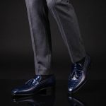 Men’s Navy Blue Crocodile-Embossed Leather Tassel Loafers