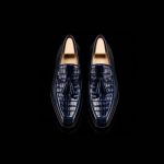 Men’s Navy Blue Crocodile-Embossed Leather Tassel Loafers - Image 2