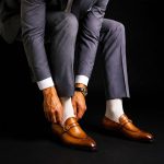 Men’s Patina Brown Leather Split-Toe Buckle Loafers