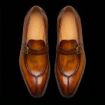 Men’s Patina Brown Leather Split-Toe Buckle Loafers - Image 2