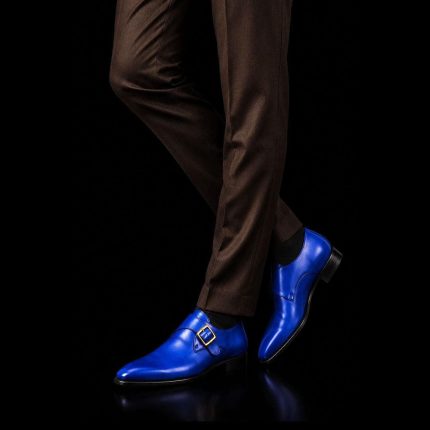 Men’s Royal Blue Leather Single Monk Strap Shoes