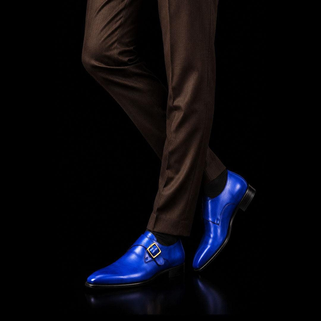 WbnJpOTn7-1.jpg Men’s Royal Blue Leather Single Monk Strap Shoes - Image 1