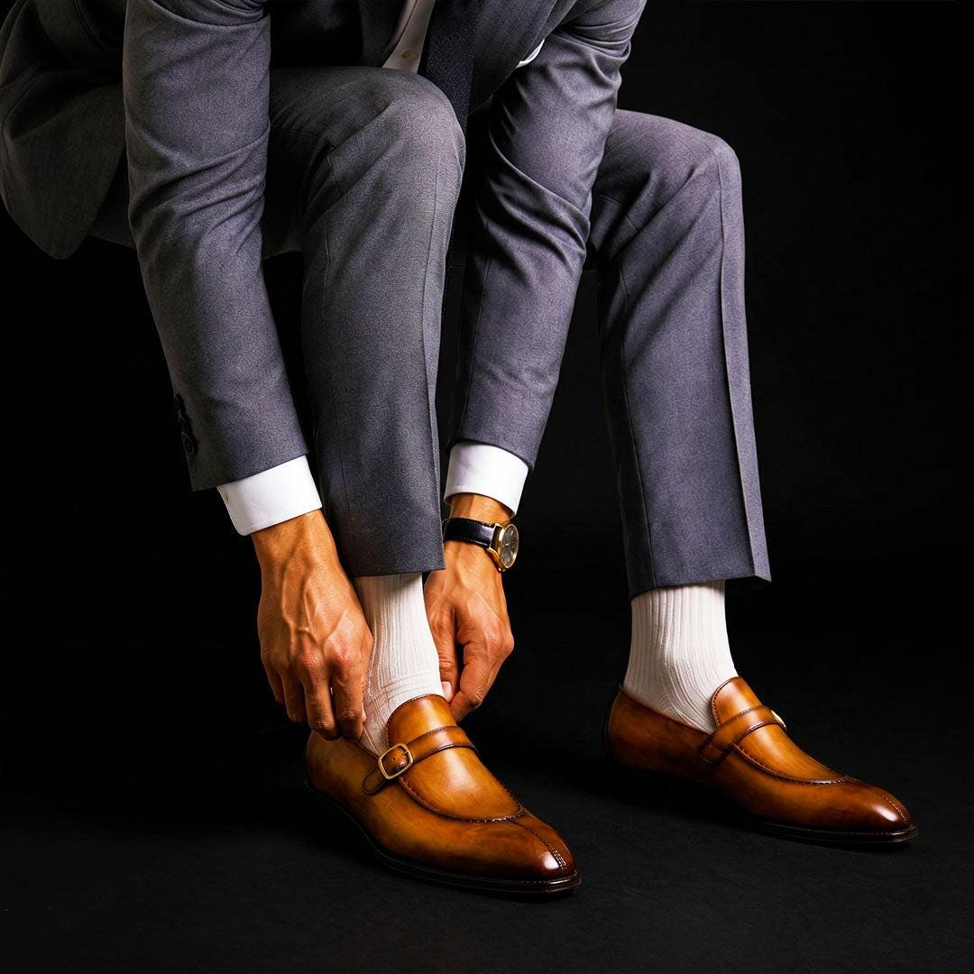 b0XwWoXil-1.jpg Men’s Cognac Brown Leather Buckle Loafers - Image 1
