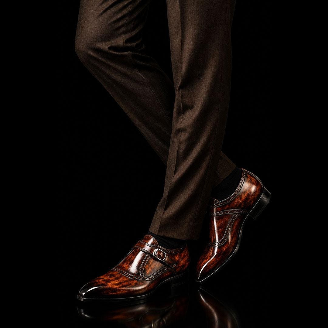q6KK1J56J-1.jpg Men’s Antique Brown Leather T-Strap Monk Shoes - Image 1