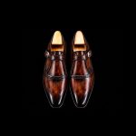 Men’s Antique Brown Leather T-Strap Monk Shoes - Image 3