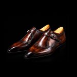 Men’s Antique Brown Leather T-Strap Monk Shoes - Image 2