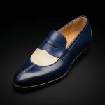Men’s Navy Blue and Ivory Leather Penny Loafers - Image 2