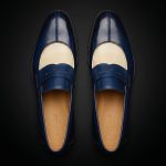 Men’s Navy Blue and Ivory Leather Penny Loafers - Image 3