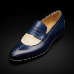 Men’s Navy Blue and Ivory Leather Penny Loafers - Image 4