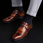 Men’s Dark Brown Leather Kiltie Monk Strap Shoes