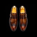 Men’s Dark Brown Leather Kiltie Monk Strap Shoes - Image 2