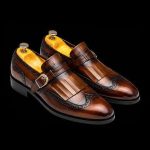 Men’s Dark Brown Leather Kiltie Monk Strap Shoes - Image 3